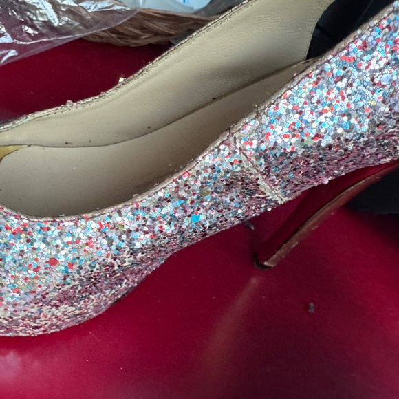 Christian Louboutin Multicolor Glitter Slingback Peep Platform Sandals Sz. 5.5 - Picture 11 of 15